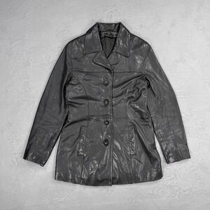 Vintage JLC Black Leather Button Front Jacket Women's Medium